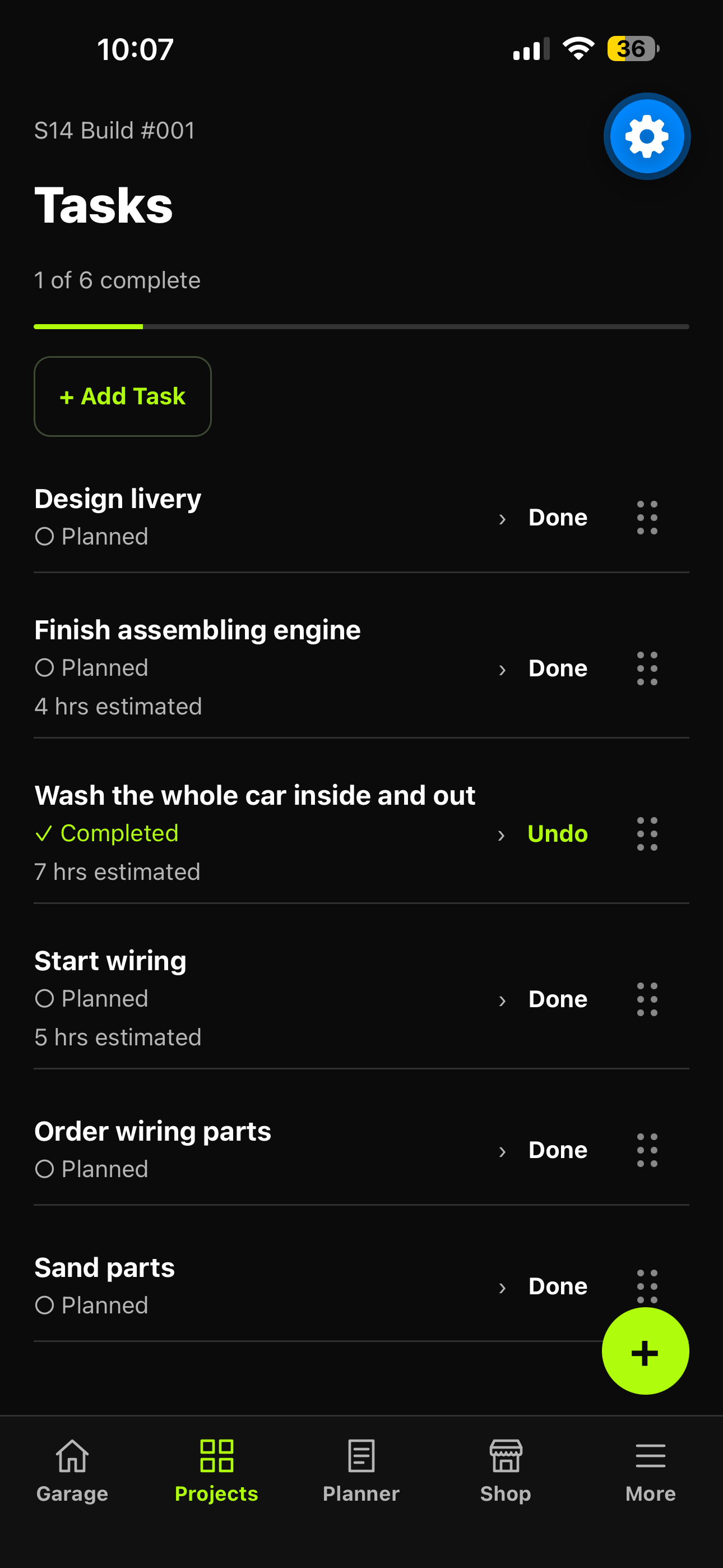 PBD Tasks screen